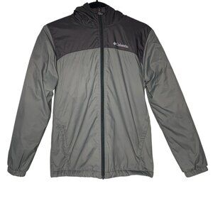 Columbia Boys Glennaker II Hooded Rain Jacket Size Large 14 16 Sherpa Lined Gray
